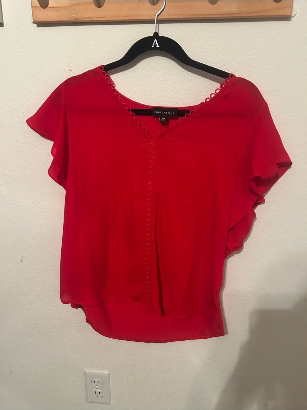 Forever 21 Bright Red Flutter Sleeve V-Neck Blouse
